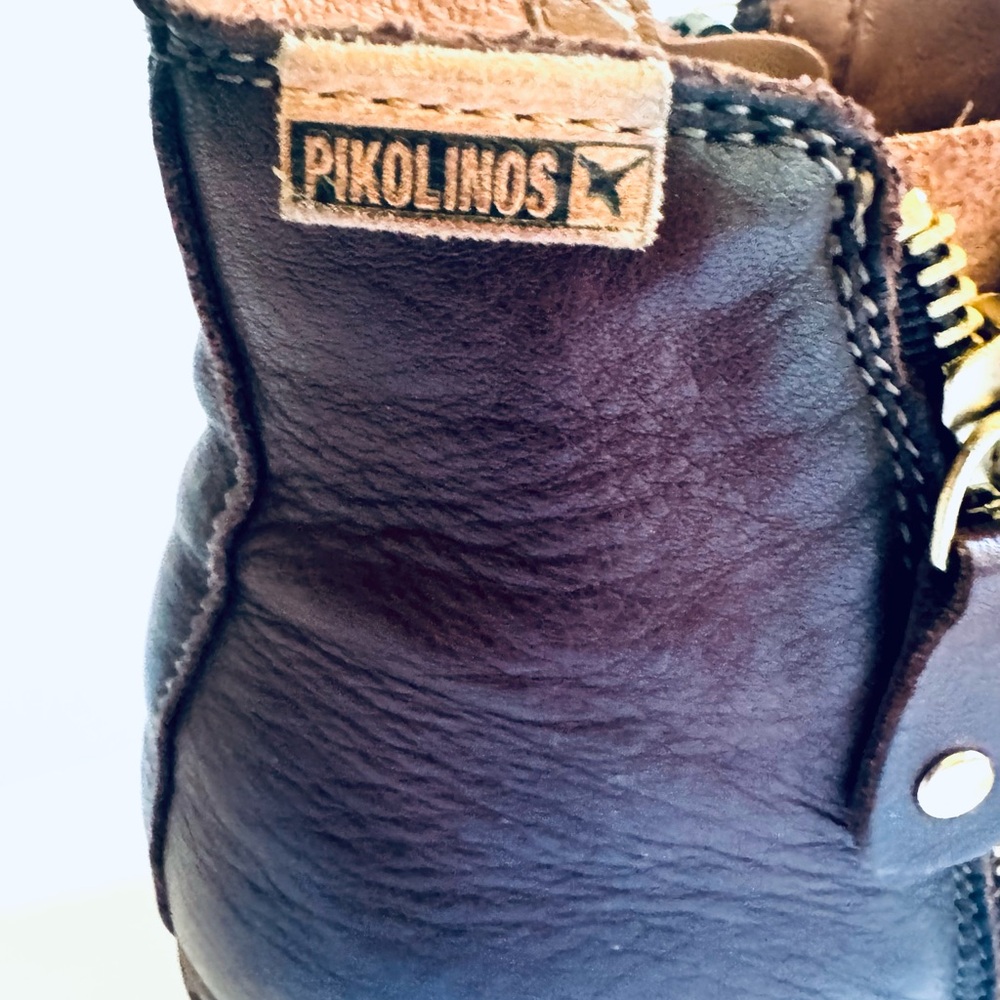 PIKOLINOS Brown Leather Ankle Bootie with Side Zip